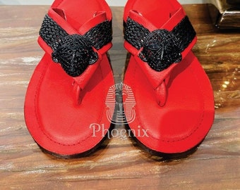 Ahenema Slippers, African Slippers, Leather Slippers, Cross Slippers, African Wedding Slippers, Traditional Slippers, Royal Slippers,