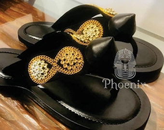 Ahenema Slippers, African Slippers, Slippers, Cross Slippers, African Wedding Slippers, Traditional Slippers, Royal Slippers