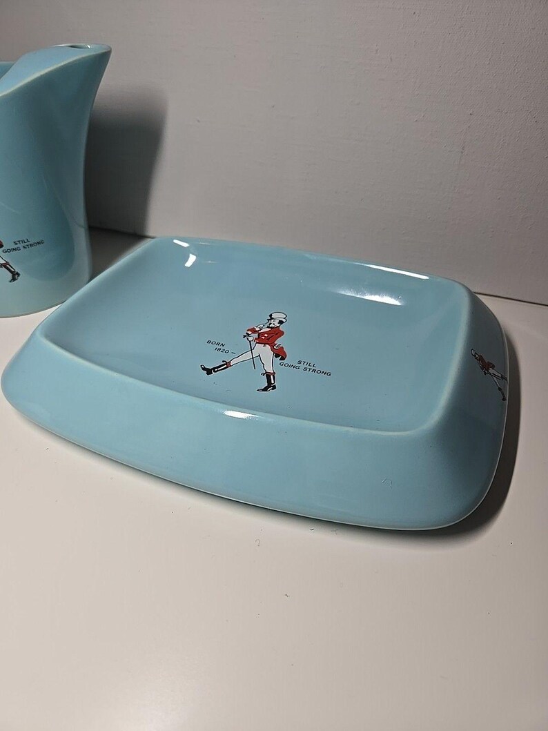 Vtg Johnnie Walker Water Jug Pitcher And Ashtray Dish Set Wade England image 4