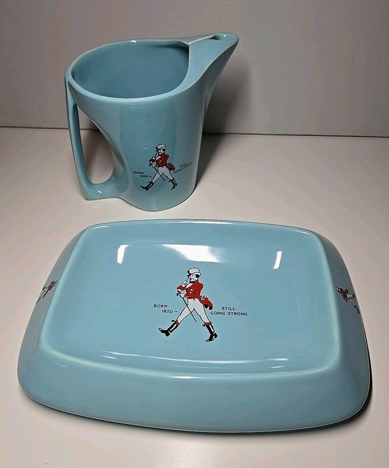 Vtg Johnnie Walker Water Jug Pitcher And Ashtray Dish Set Wade England image 2