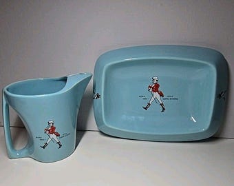 Vtg Johnnie Walker Water Jug Pitcher And Ashtray Dish Set Wade England