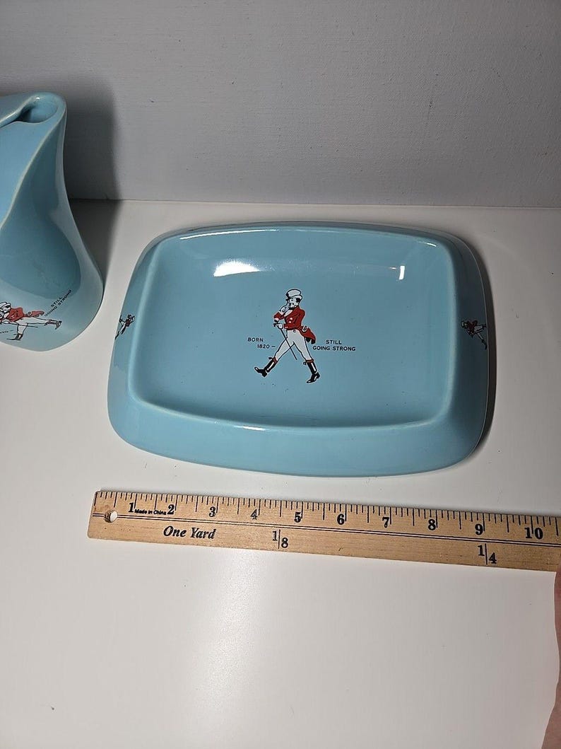 Vtg Johnnie Walker Water Jug Pitcher And Ashtray Dish Set Wade England image 6