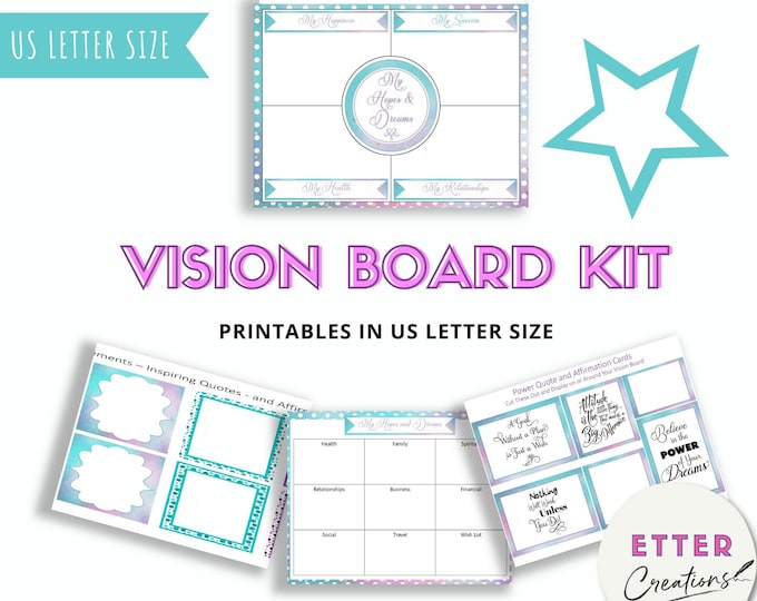 Vision Board Kit Dream Board Templates Inspiring Quotes & - Etsy