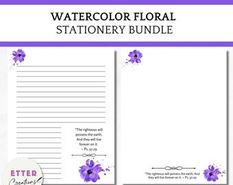 JW Letter Writing Paper Set, Purple Floral, Printable Writing Paper, JW Gifts, Floral Stationery Printable - 8.5 x11