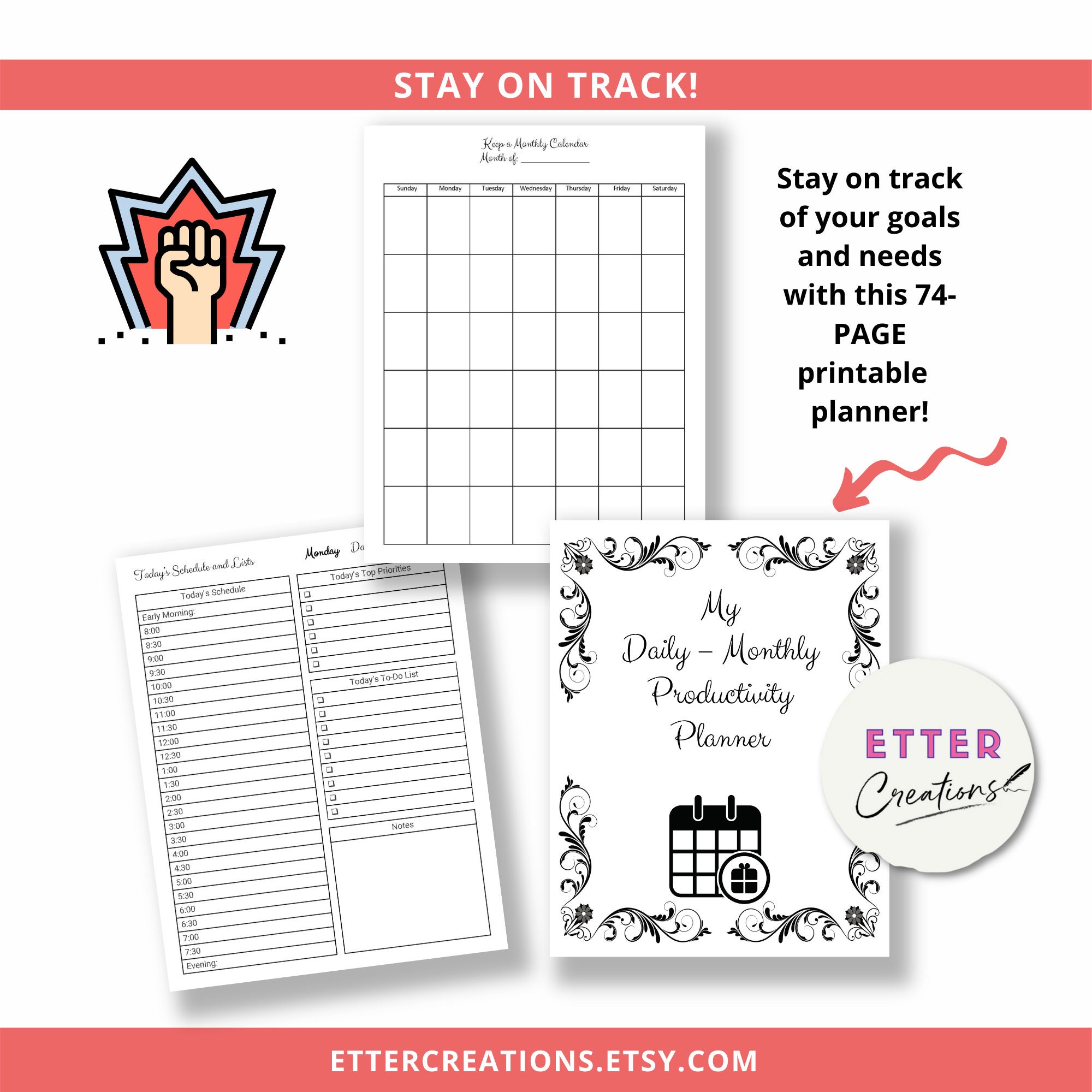 90 day Planner Printable Quarterly Planner Black & White | Etsy