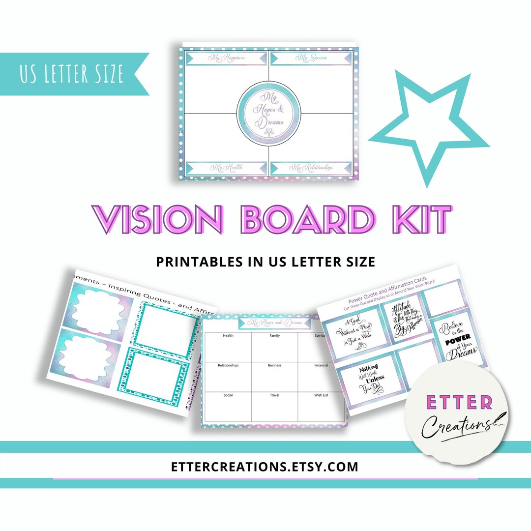 Vision Board Kit Dream Board Templates Inspiring Quotes & - Etsy