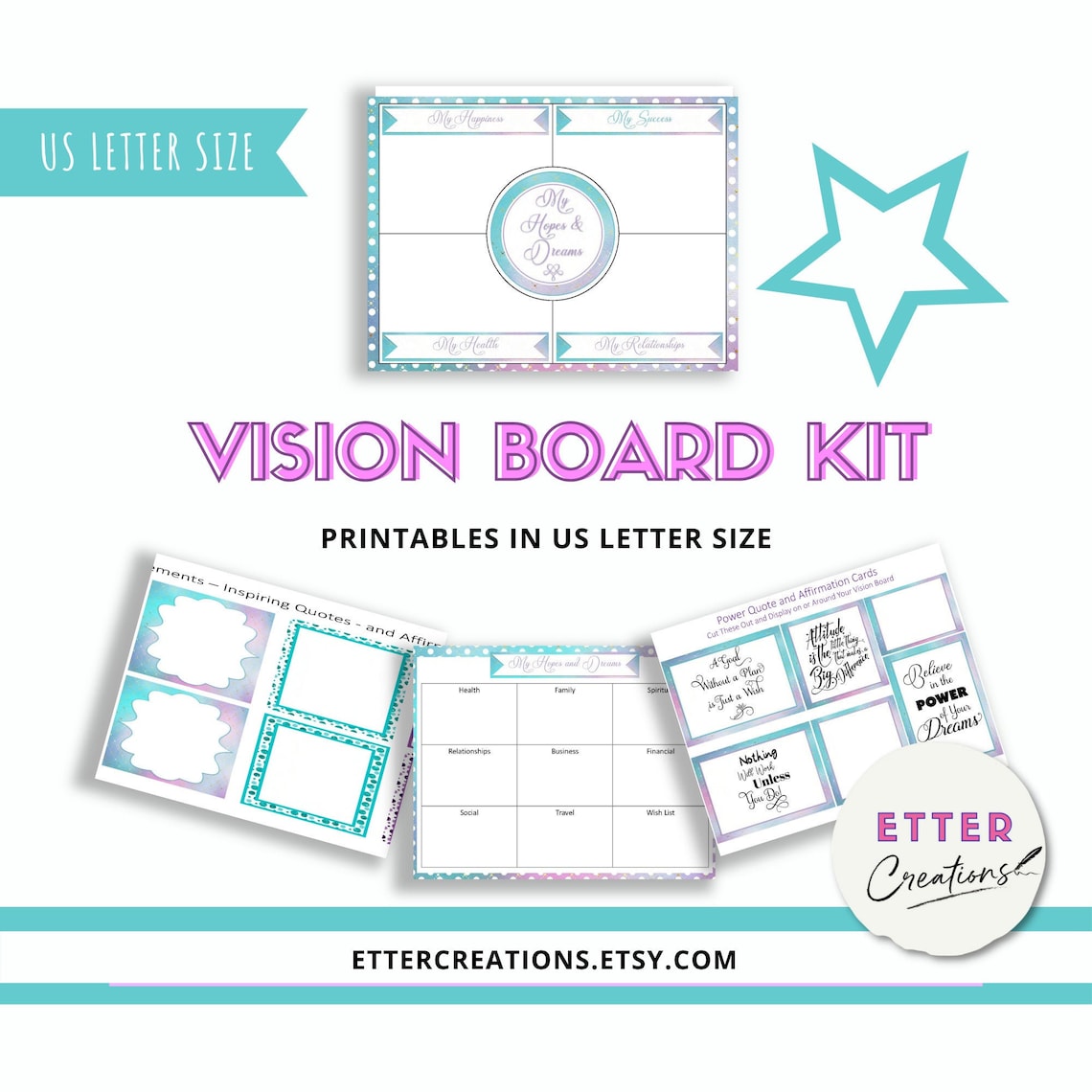 Vision Board Kit Dream Board Templates Inspiring Quotes & - Etsy Australia