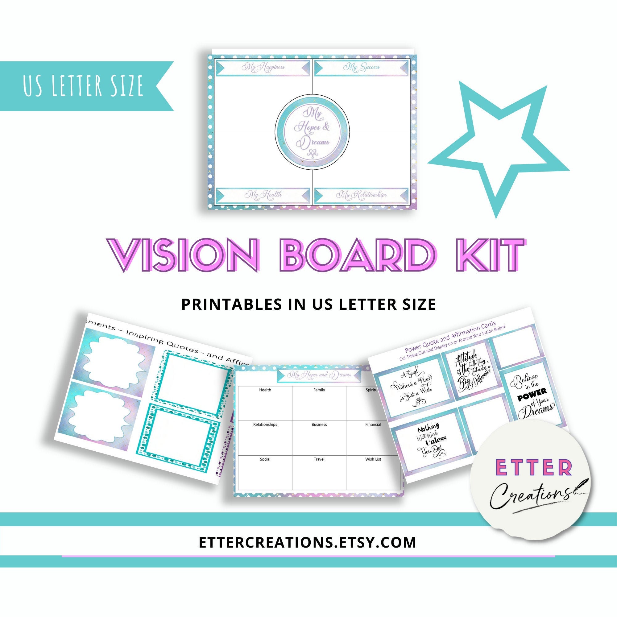 Vision Board Kit Dream Board Templates | Etsy UK