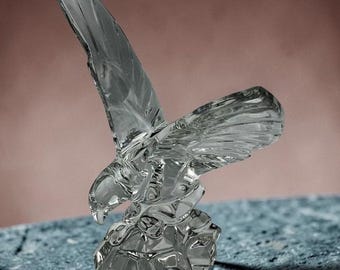 Val St Lambert Crystal Eagle Figurine/Sculpture (Signed, Large: 9.5 inches tall, 4 lbs) Vintage Val St Lambert De Sores