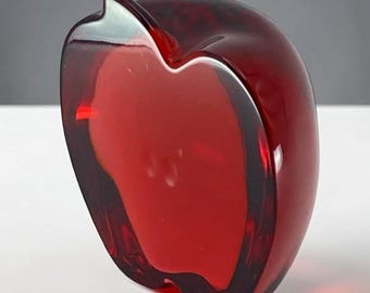 Baccarat Crystal Apple Half Solid Paperweight Signed (RARE Red/Ruby Color) Vintage