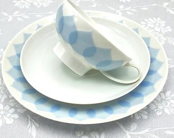 Rosenthal Bjorn Wiinblad "Lotus Azure" / "Lotus Blau" TRIO Cup, Saucer, Dessert Plate (Never Used - 12 sets available)