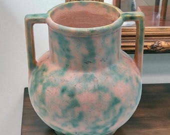 Burley Winter Amphora Pottery Vase Shape #7 Green and Pink with Handles (RARE Shape, Vintage) Please READ