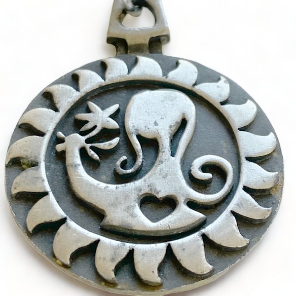 1960s Runne Tennesmed Zodiac Pewter Pendant Necklace (Virgo, Swedish, Modernist, Figural, Brutalist, MCM, R. Tennesmed, Artifact)