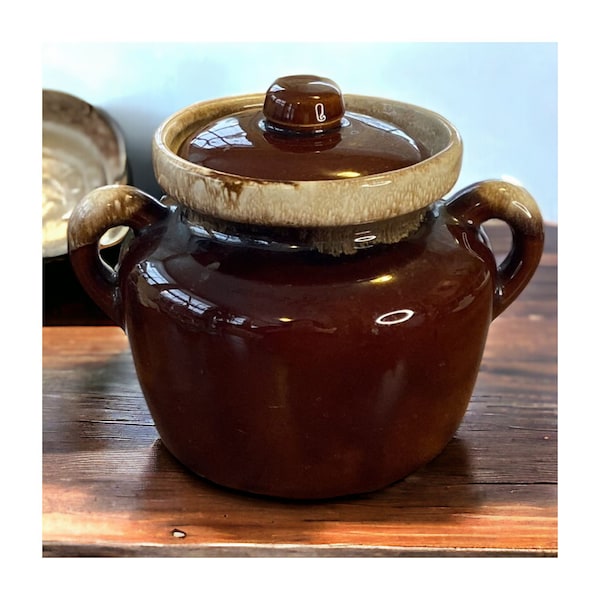 Vintage McCoy Pottery Brown Drip Glaze Bean Pot with Handles #341 (Repaired - Please Read)