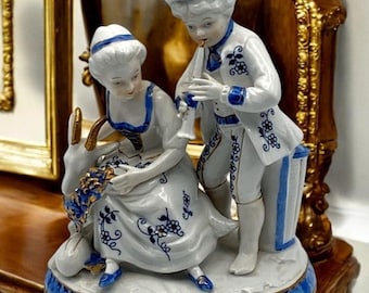 Seymour Mann Vienna Woods Blue Onion Rare DOUBLE FIGURINE 1980s Limited Edition Vintage
