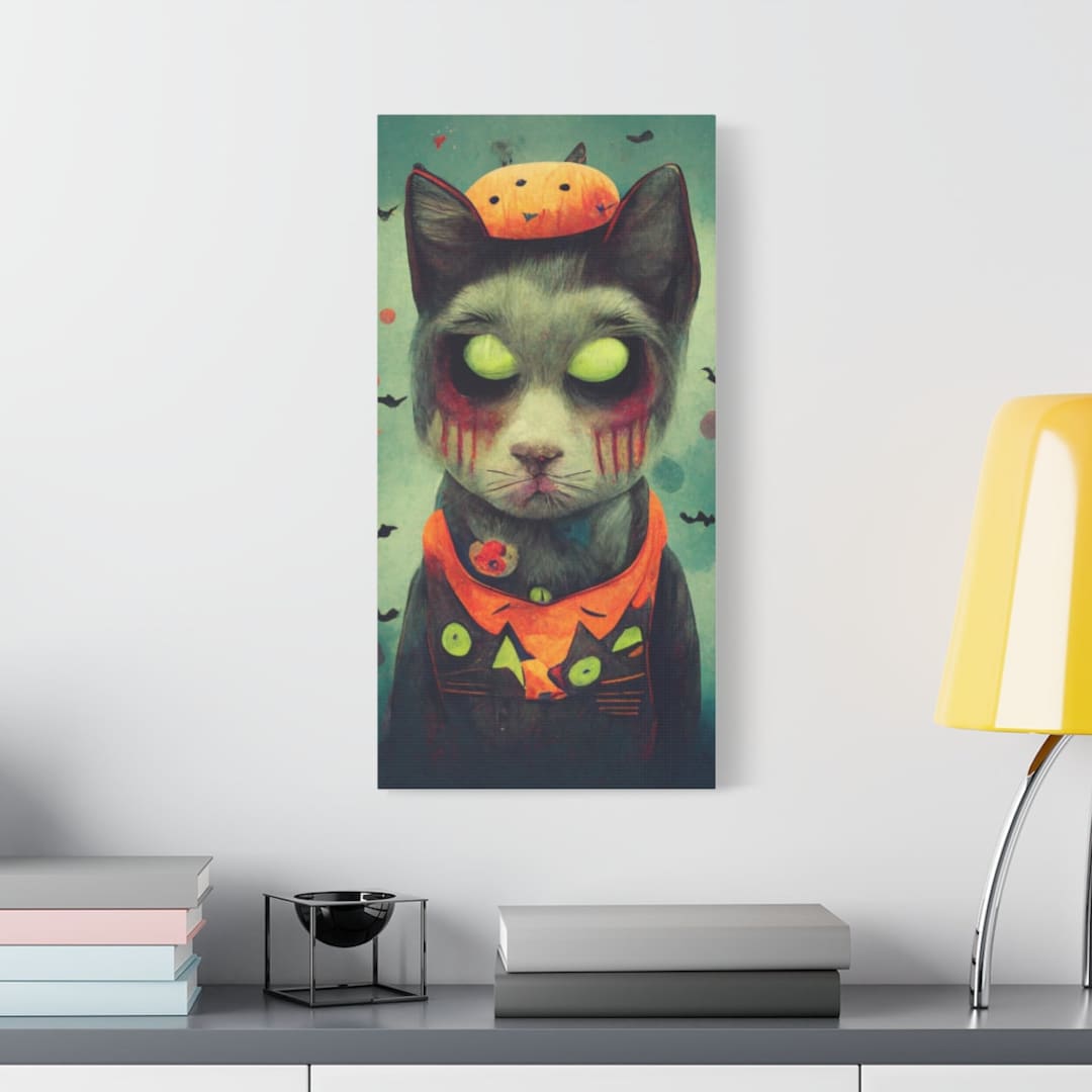 Cute Zombie Cat of Halloween on Canvas - Etsy