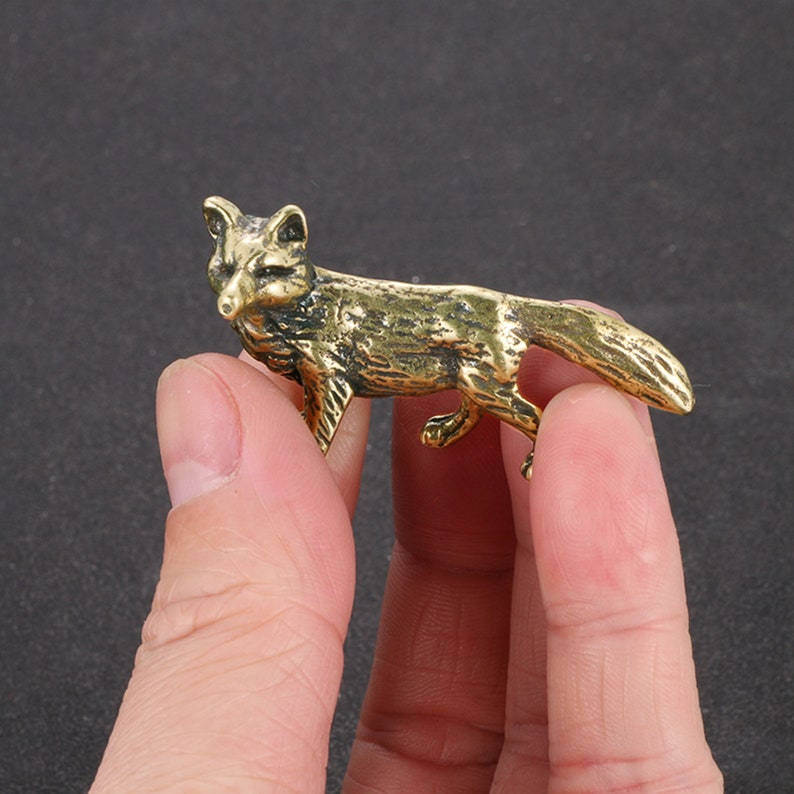 2 Pce Antique Brass Hand Carved Small Fox Statue Home Etsy