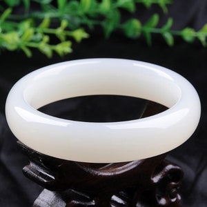 Chinese white jade carved bracelet, Lucky bracelet, Meditation bracelet, Natural stone E2690