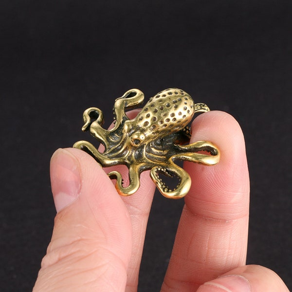 2Pcs 1.5" Creative Brass Octopus,  Funny Small Animal statue, Small Marine jewelry, Fengshui tea pet, home decoration, antique collection