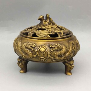 Brass Hand Carved Dragon Incense Burner, home decoration ,antique collection