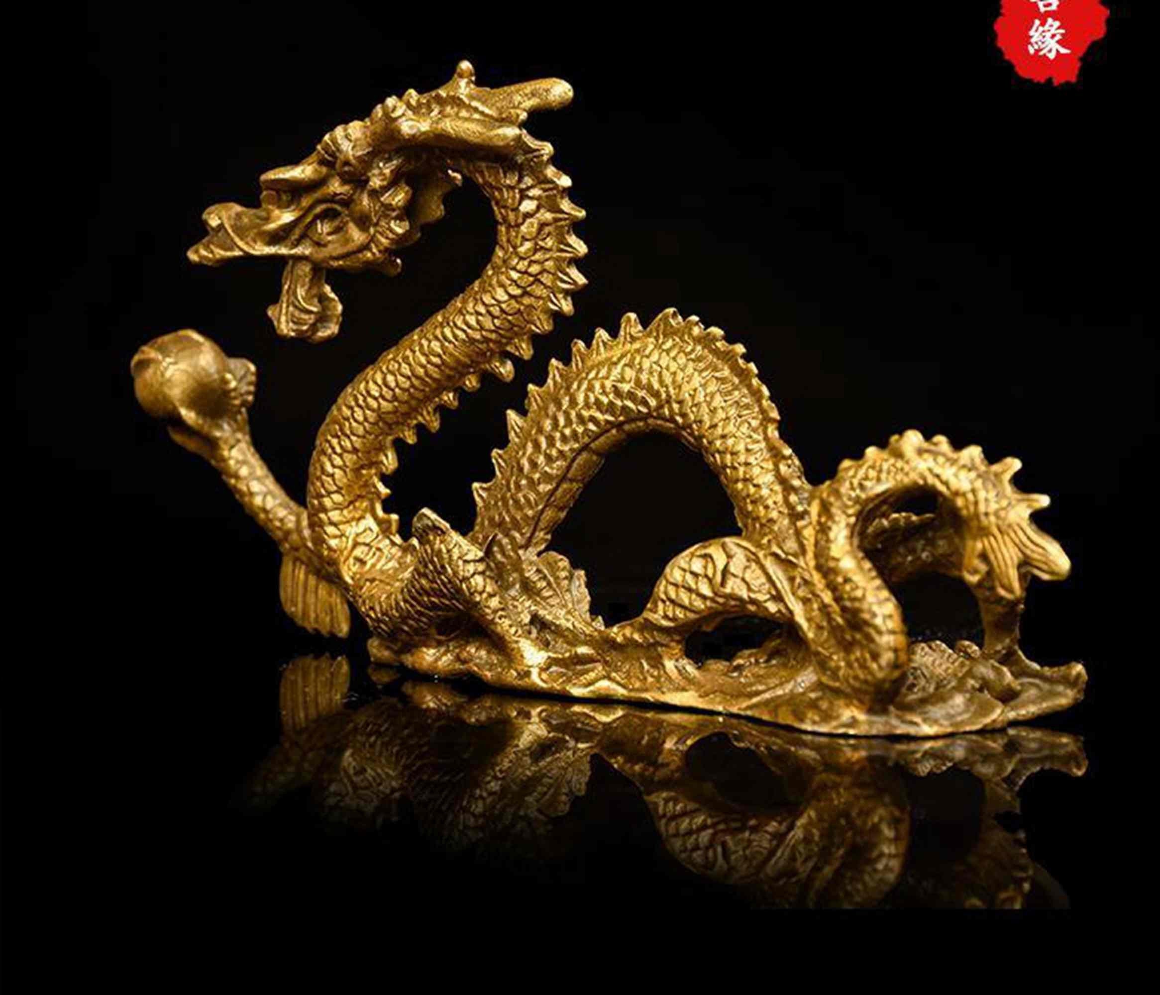 Chinese Brass Hand Carved Dragon Statue Home Decoration Etsy