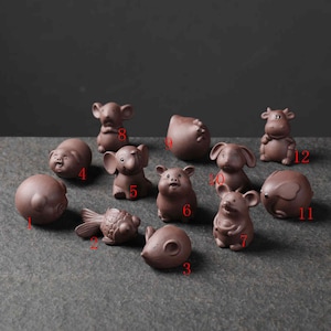 Fingertip tea pets,  Chinese Yixing Zisha mini cute animal tea pets, home office decorations