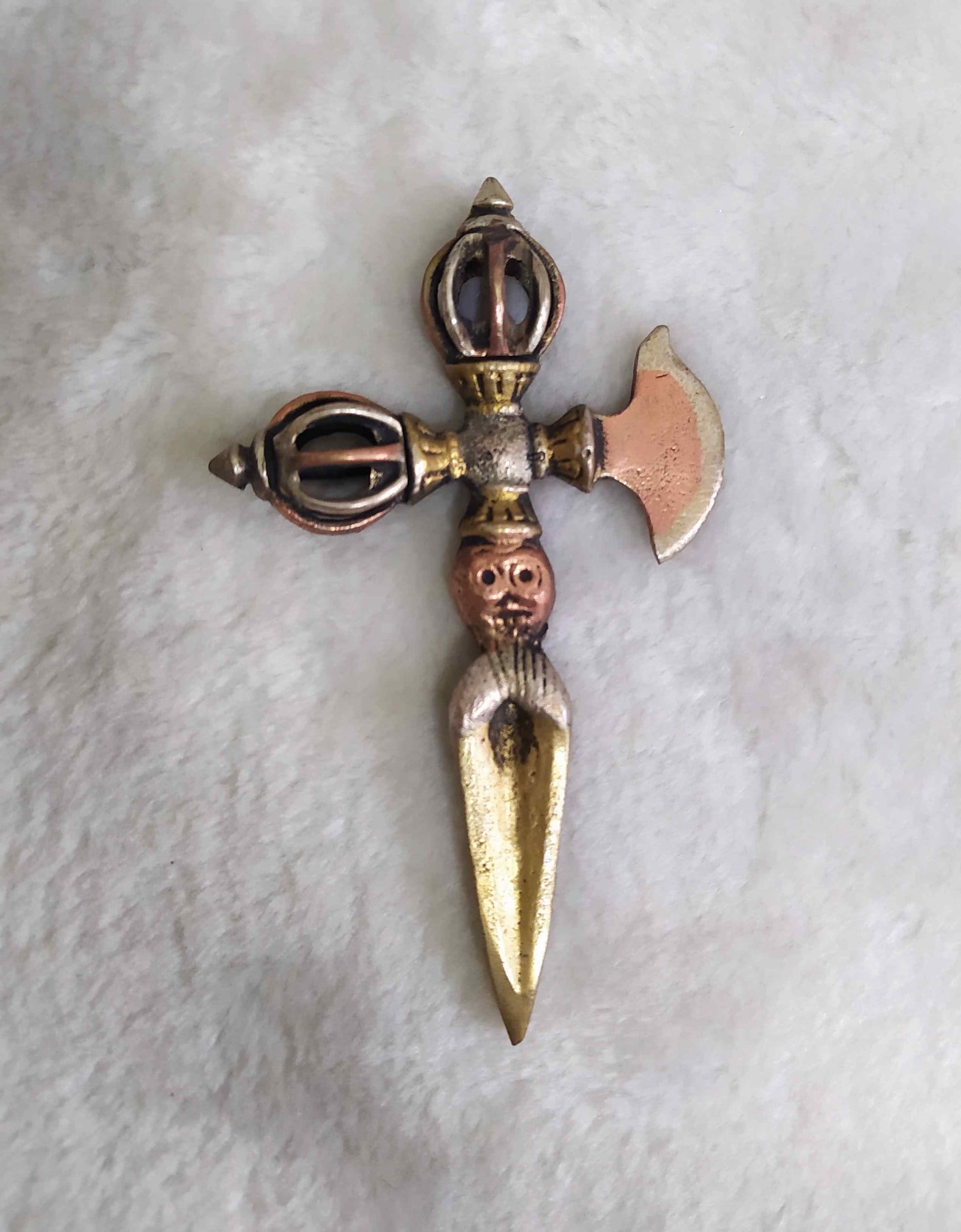 Antique Tibetan Buddhism Copper Phurba Dagger Exorcism Magic Weapon Statue E2777