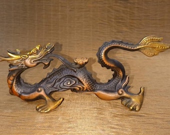 Bronze Solid Brass Humor Figurine Lady Dragon Love Style IronWork Miniature 