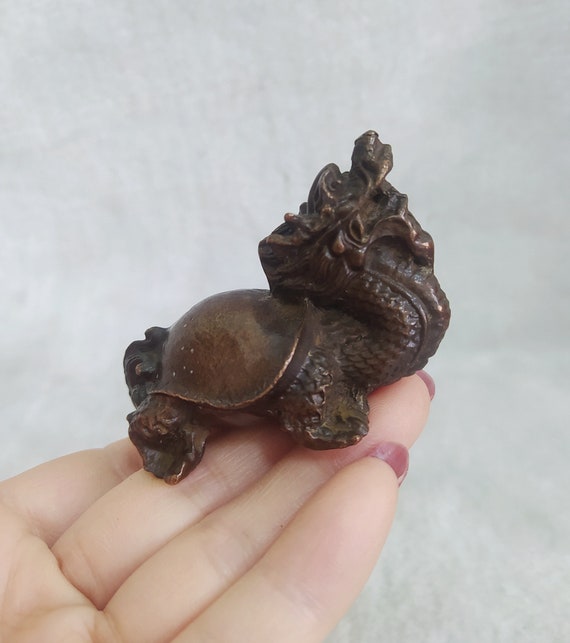 Chinese Hand Carved Brass Copper Dragon Turtle Statue Decor Pendant Collection 