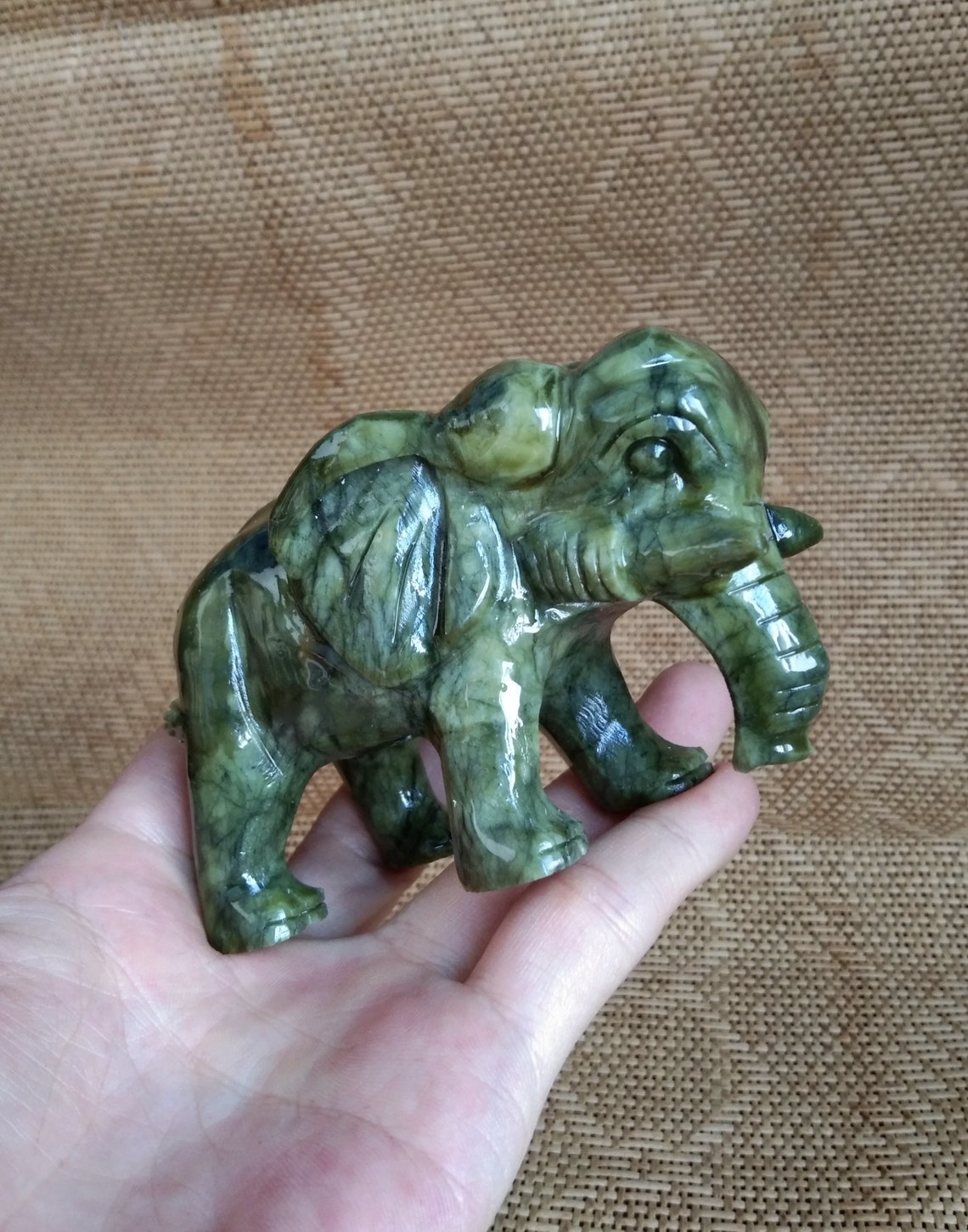 Natural Green Jade Carved Elephant Figurine Elephant Home Etsy
