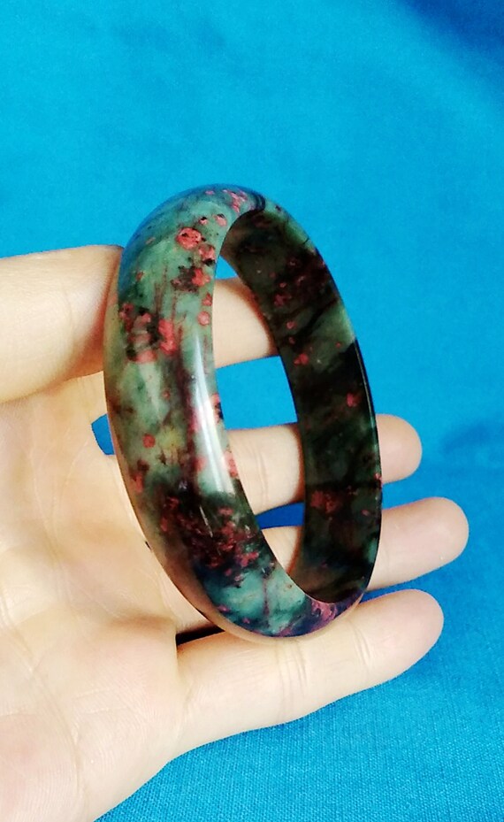 Genuine Asia Red//Green Natural Agate Jade Bangle Bracelet 60-62mm