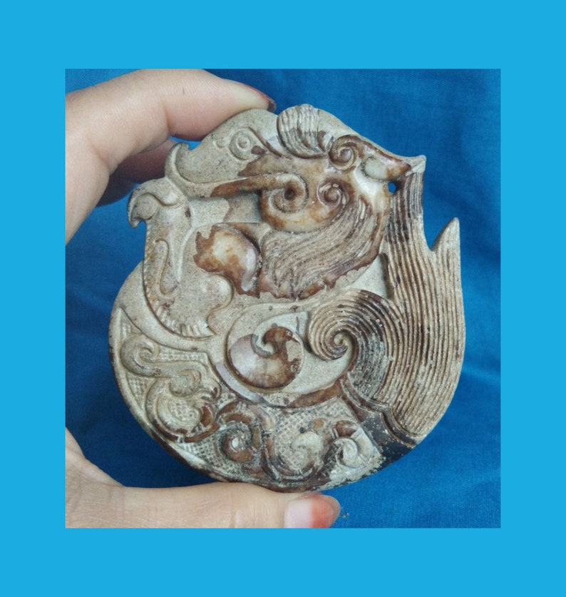 Antique Chinese Jade Dragon Phoenix Figurine E2218