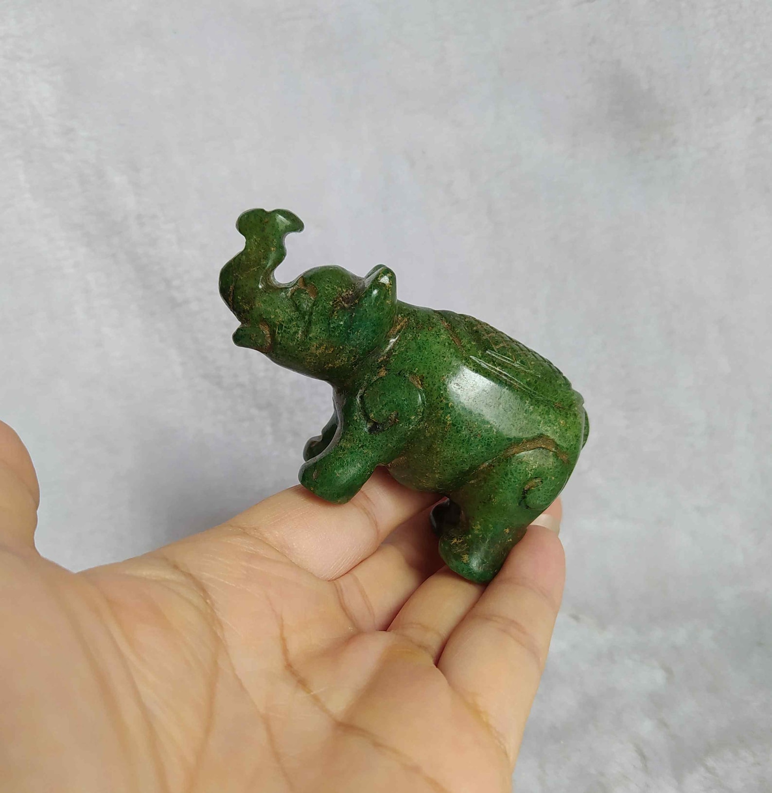 3' Large Green Jade Carved Elephant Figurine Antique Etsy