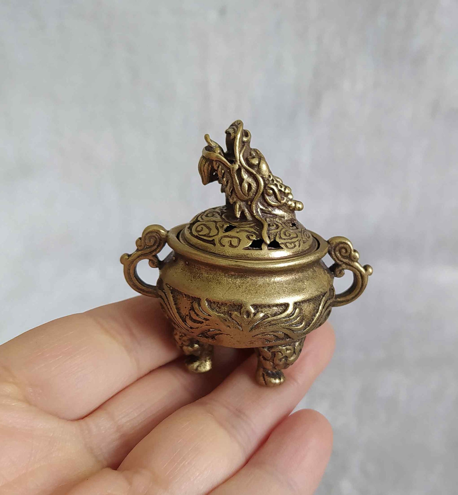 Antique Brass Hand Carved Mini Dragon Head Incense Burner Etsy