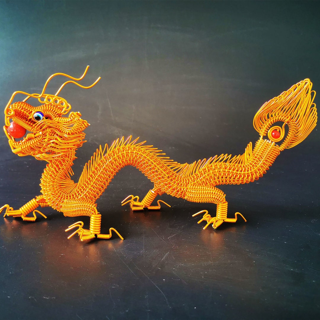 Wire Art Sculpture Decor, Metal Wire Wrapped Dragon Statue Ornament