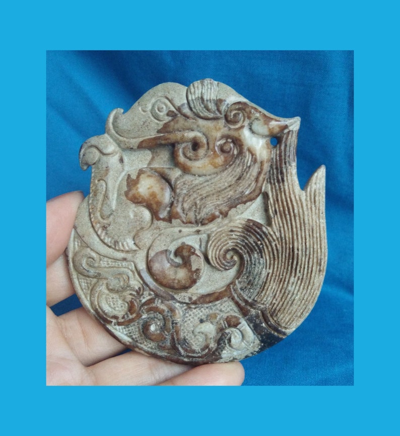 Antique Chinese Jade Dragon Phoenix Figurine E2218