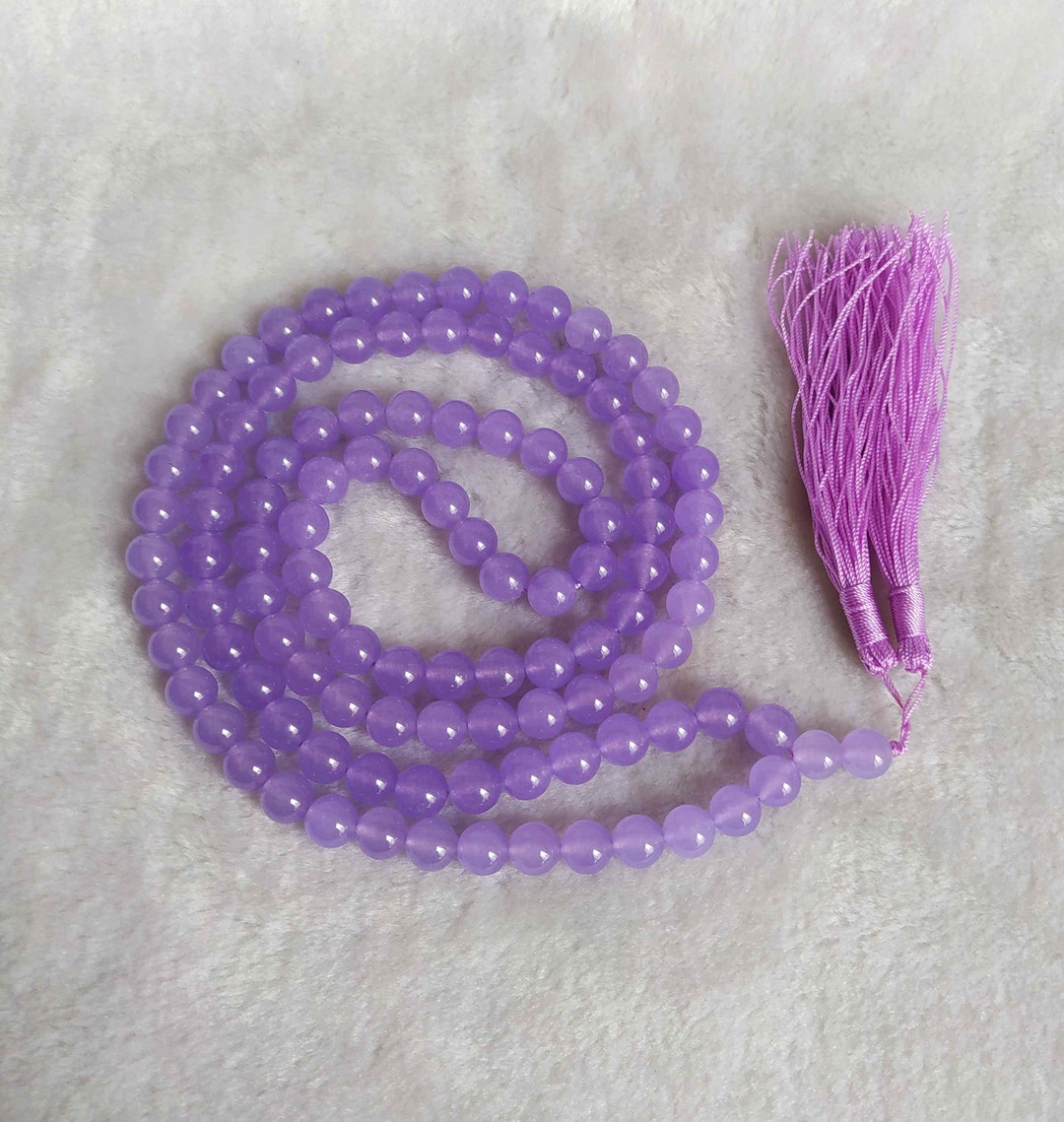 Natural Purple Jade Carved 108 Prayer Beads Necklace Etsy