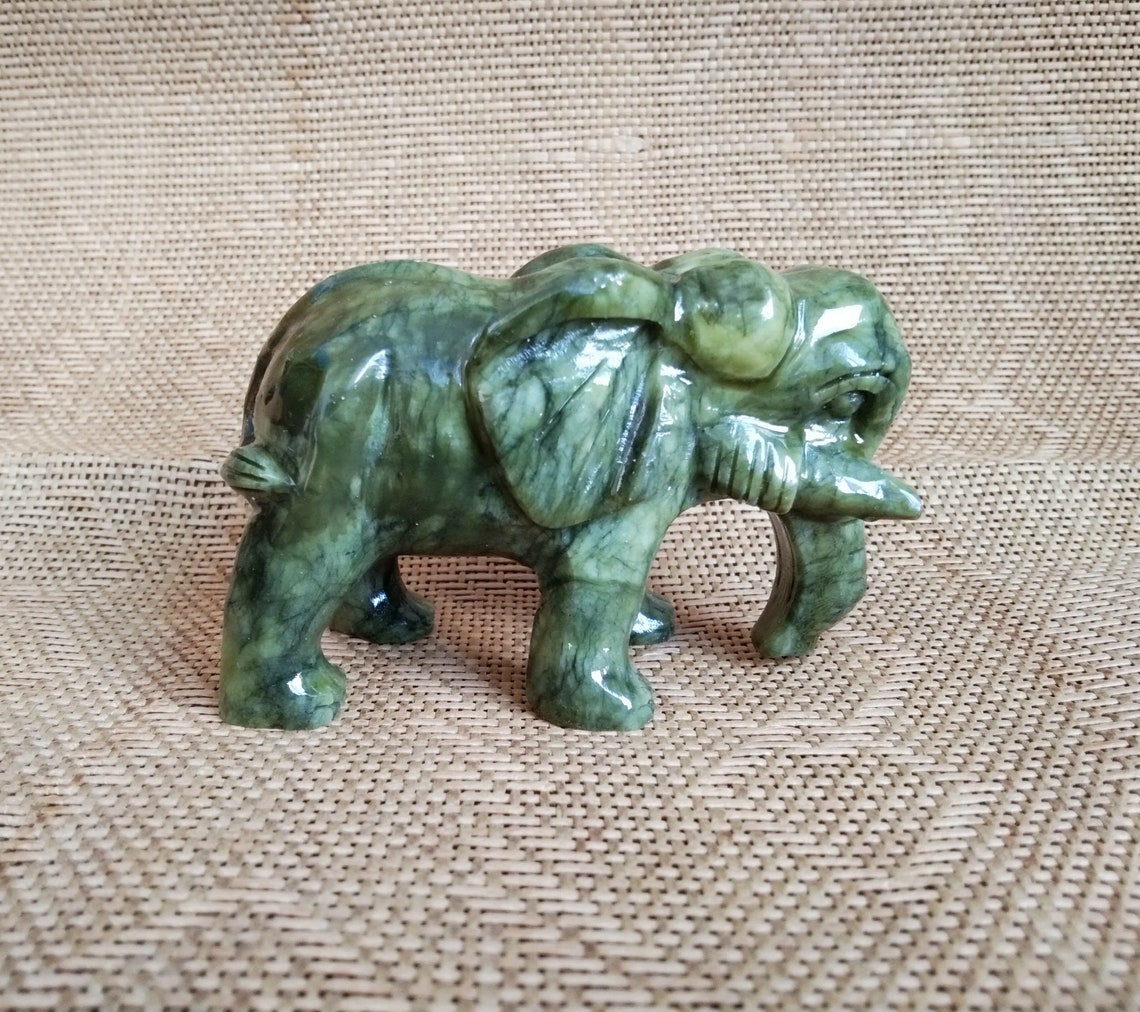 Natural Green Jade Carved Elephant Figurine Elephant Home Etsy