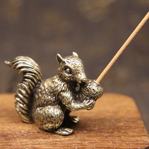 Antique brass carved squirrel incense stick, Zen pure copper ornaments,  incense holder, Incense sticks