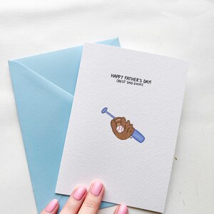Biglietto d'auguri stampato per la festa del papà con baseball su carta da acquerello, biglietto d'auguri sportivo