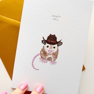 Bonjour, Carte de voeux imprimée opossum, jolie carte de voeux opossum