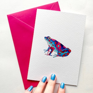 Pink and Blue Frog Printed Greeting Card, Any Occasion Colorful Greeting Card