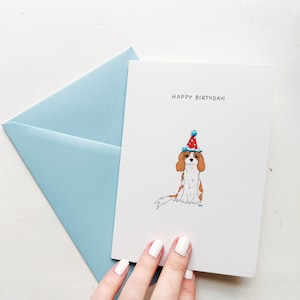 Cartão de felicitações impresso para cachorro Cavalier King Charles Spaniel, lindo cartão de felicitações de feliz aniversário