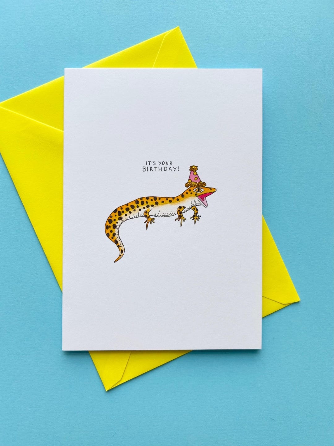 Congratulations Lizard Happy Birthday Lizard Printed Greeting Card on Watercolor Paper ...