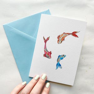 Carte de voeux imprimée poissons koi, Carte de voeux colorée pour toutes les occasions