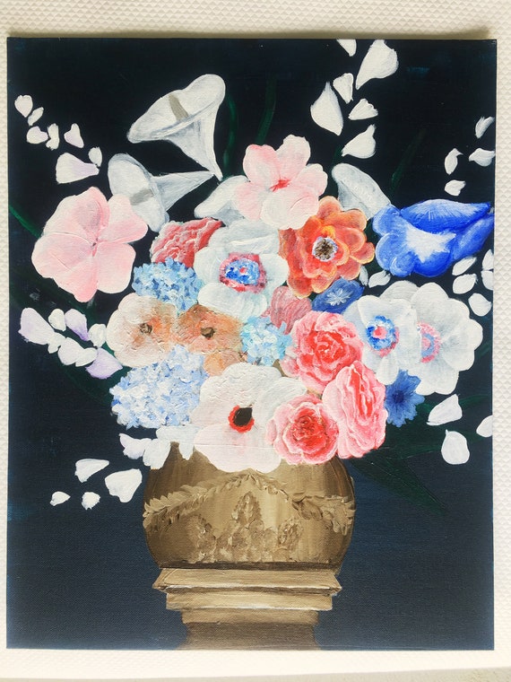 Flower Vase Acrylic Painting Etsy
