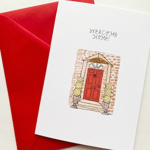 Welcome Home-wenskaart op aquarelpapier, New Home/Net Moved-wenskaart