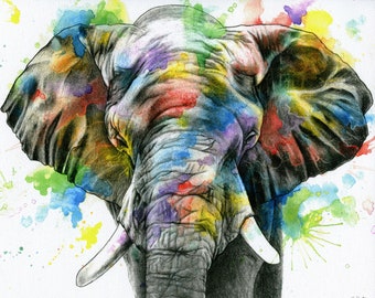 Art Print Elephant - Canvas Poster, Watercolor, Charcoal, Wall Art, Safari
