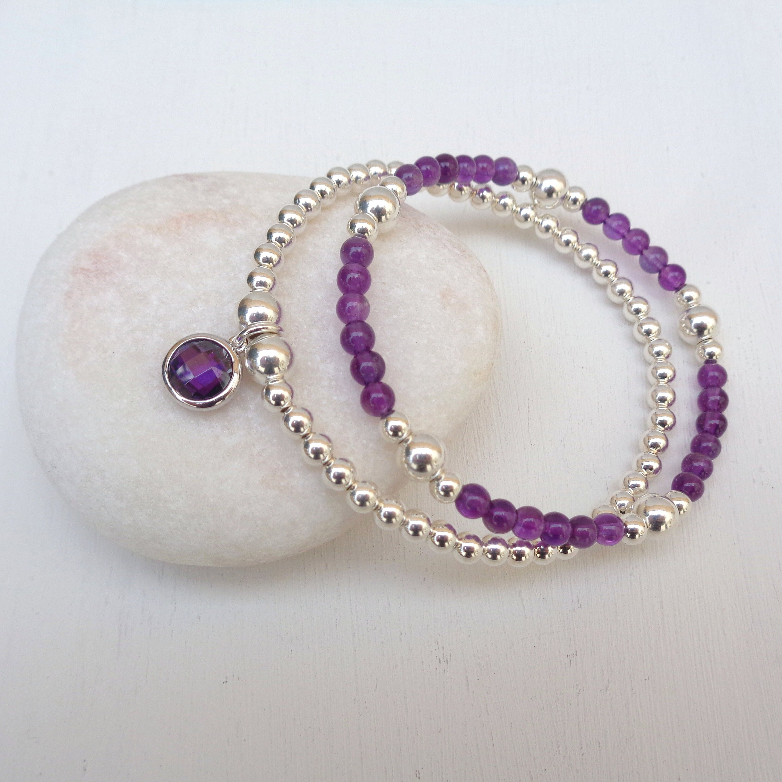 Sterling Silver Elastic Bracelets Set Of Two Bracelets Etsy