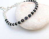 Black Blue Natural Sapphire Sterling Silver Bracelet, With Extender, Minimalist Bracelet, Gift for Her, Birthstone September